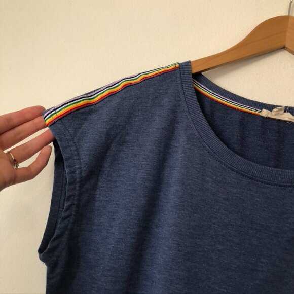 JANE AND DELANCEY Solid Blue Rainbow Shoulder Stripe Gay Pride Month Pride Top M - Picture 5 of 10